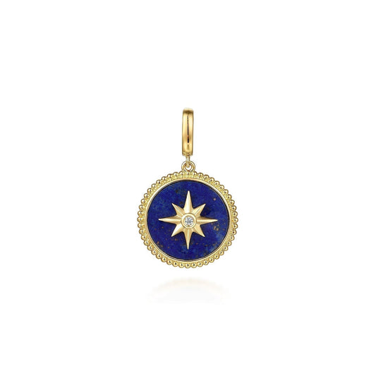 14K Yellow Gold Diamond and Lapis Bujukan Medallion Pendant in Size 18mm With Detachable Bail PT6645Y45LP - Dejaun Jewelers