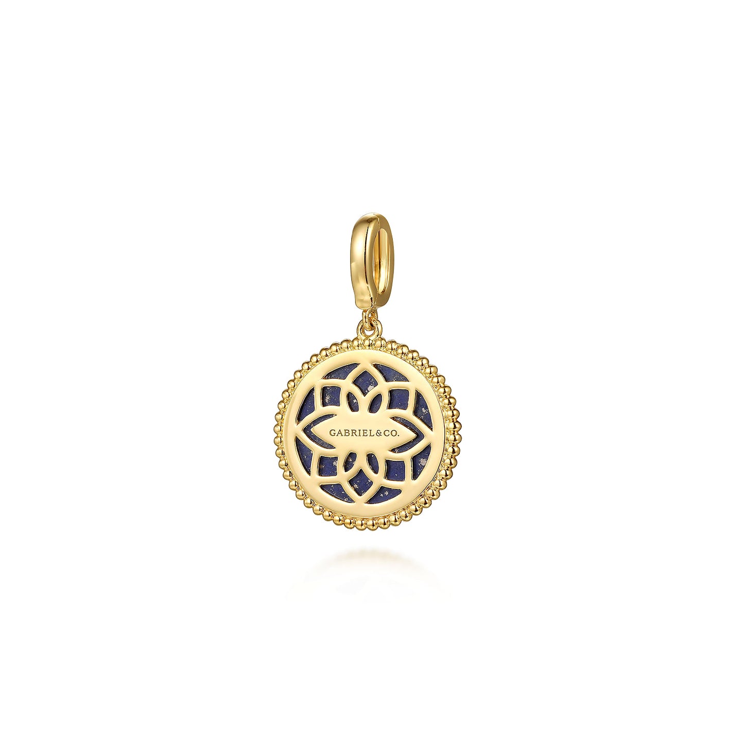 14K Yellow Gold Diamond and Lapis Bujukan Medallion Pendant in Size 18mm With Detachable Bail PT6645Y45LP