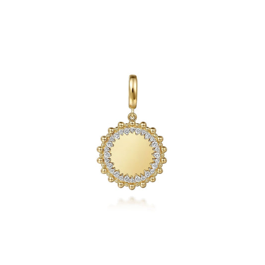 14K Yellow Gold Bujukan Diamond 18mm Round Shape Personalize Medallion Pendant With Detachable Bail PT7580Y45JJ - Dejaun Jewelers