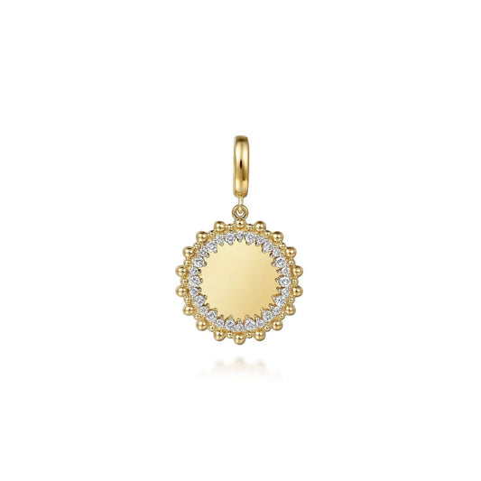14K Yellow Gold Bujukan Diamond 18mm Round Shape Personalize Medallion Pendant With Detachable Bail PT7580Y45JJ - Dejaun Jewelers