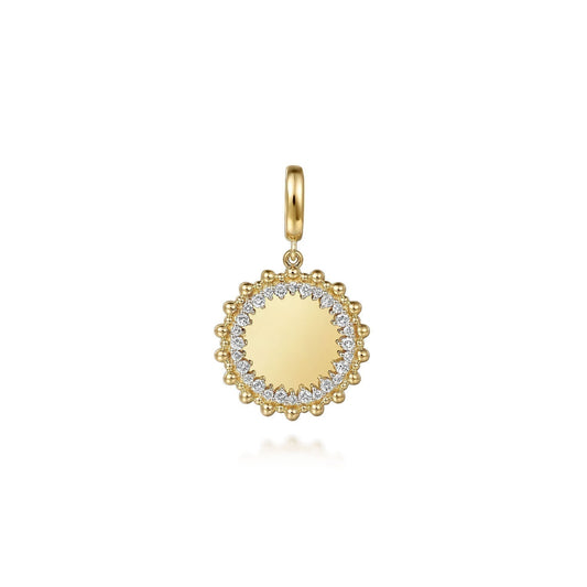 14K Yellow Gold Bujukan Diamond 18mm Round Shape Personalize Medallion Pendant With Detachable Bail PT7580Y45JJ - Dejaun Jewelers