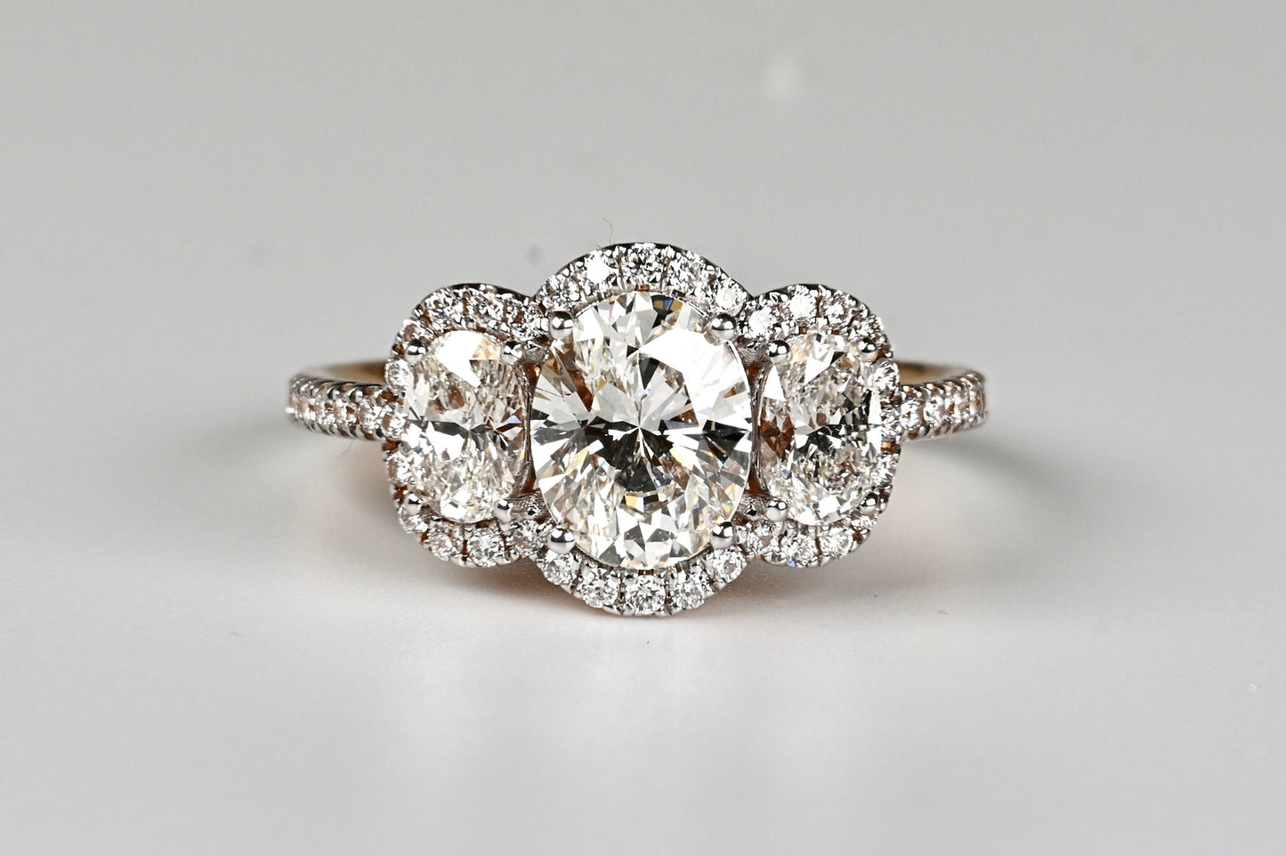 3-stone Oval Halo Engagement Ring