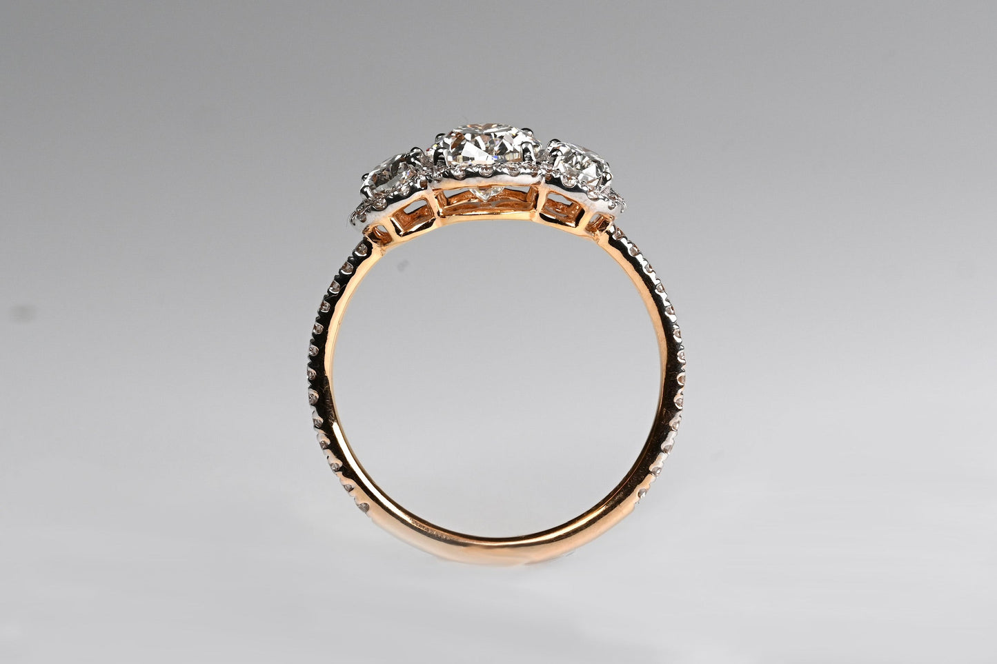 3-stone Oval Halo Engagement Ring