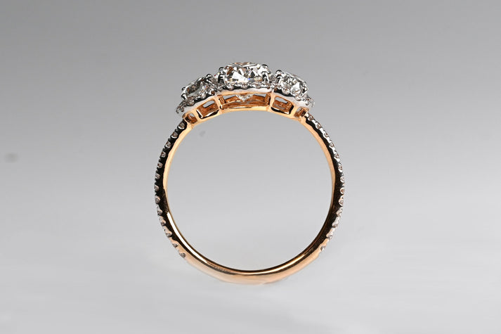 3-stone Oval Halo Engagement Ring