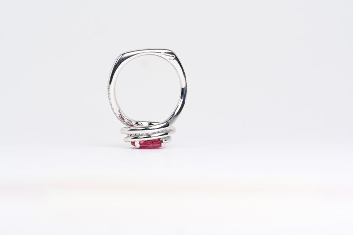 Pink tourmaline ring with diamonds