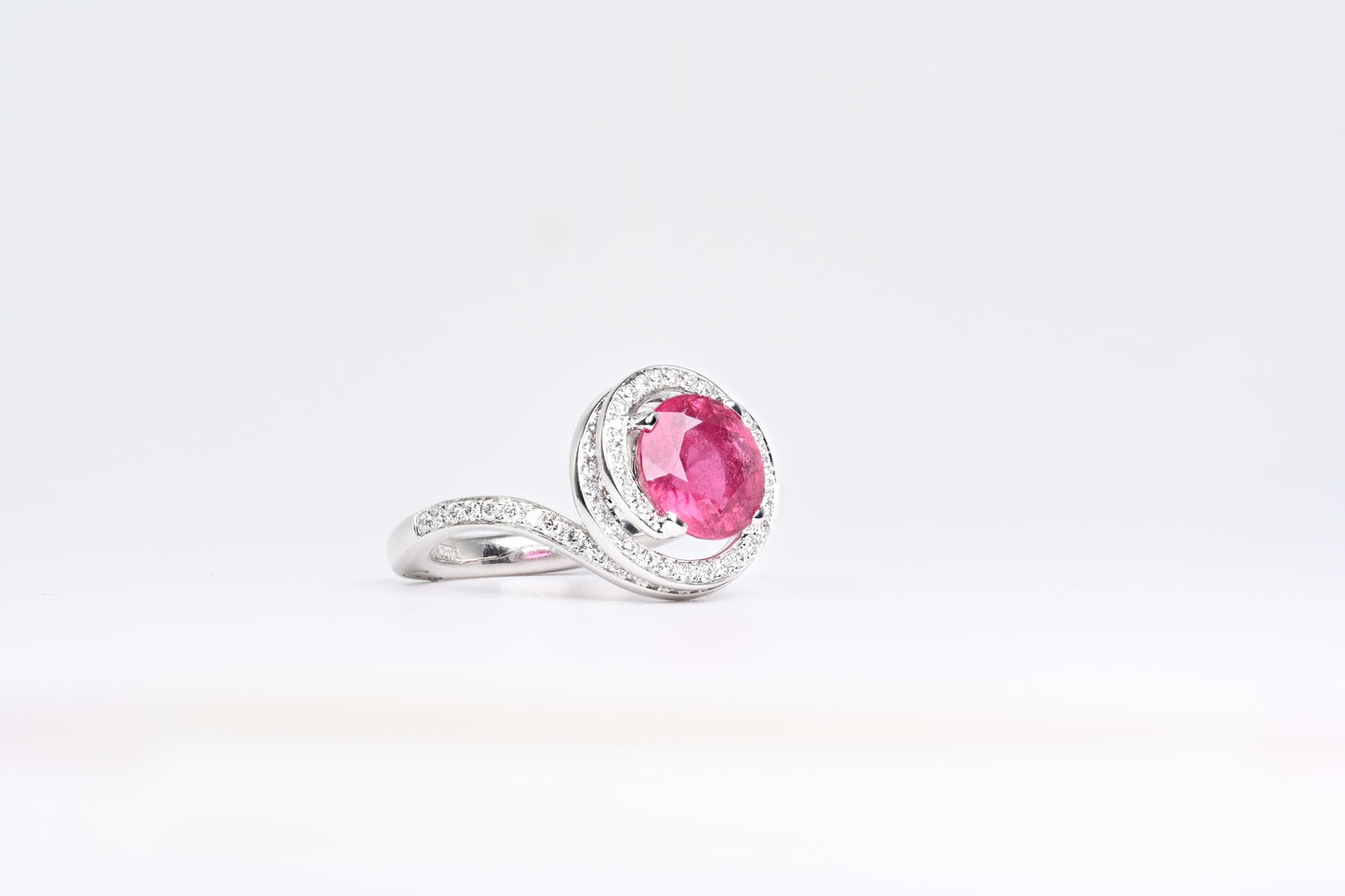 Pink tourmaline ring with diamonds