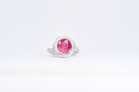 Pink tourmaline ring with diamonds