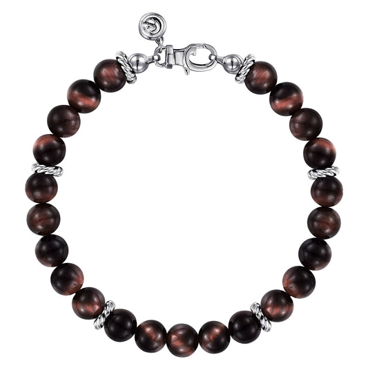 925 Sterling Silver 8mm Tiger Eye Beaded Bracelet TBM2080-85SVJTE - Dejaun Jewelers