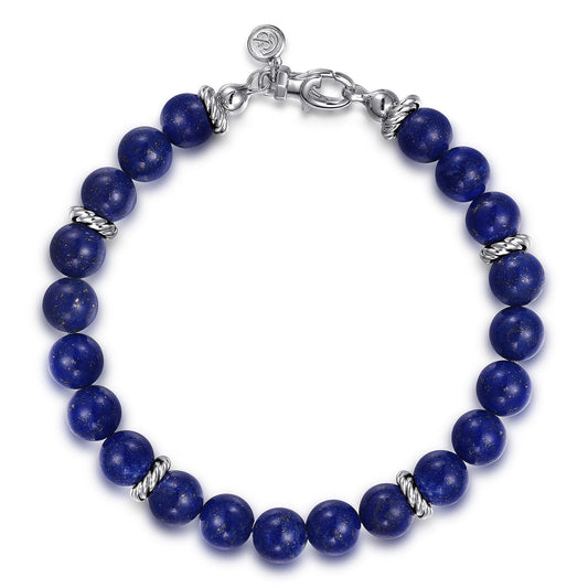 Sterling Silver and 8mm Lapis Beaded Bracelet TBM2080SVJLP - Dejaun Jewelers