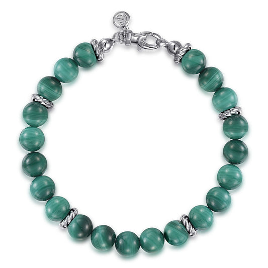 Sterling Silver and 8mm Malachite Beaded Bracelet TBM2080SVJMA - Dejaun Jewelers