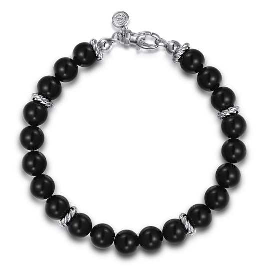 Sterling Silver and 8mm Onyx Beaded Bracelet TBM2080SVJOX - Dejaun Jewelers