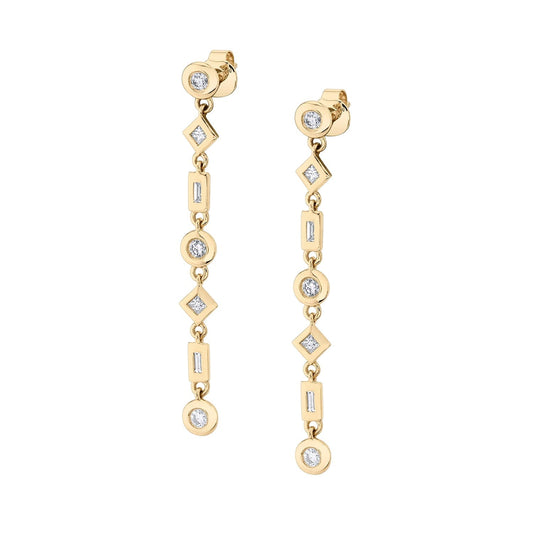 Mixed Shape Bezel Tennis Earrings
