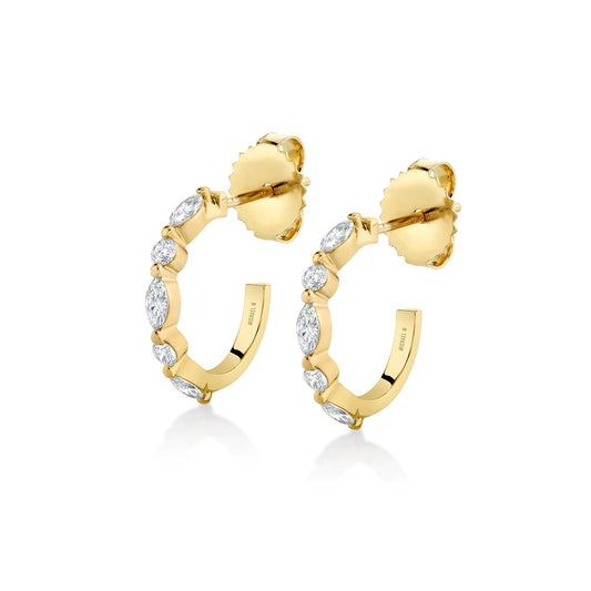 Mini Montage Marquise and Round Cut Diamond Hoops