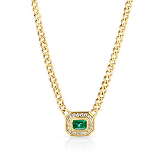 Montage Color Emerald Halo Necklace