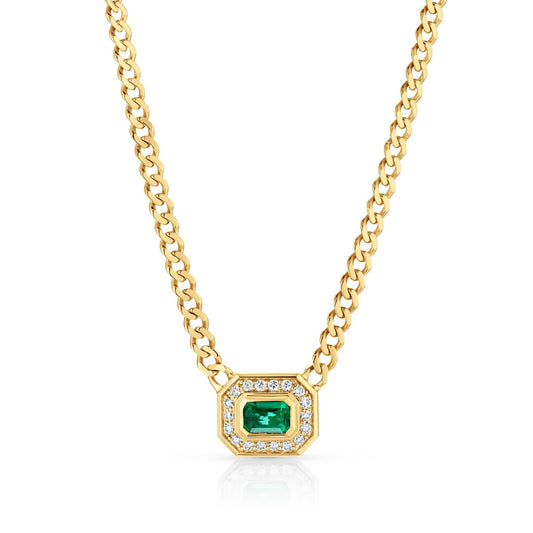 Montage Color Emerald Halo Necklace