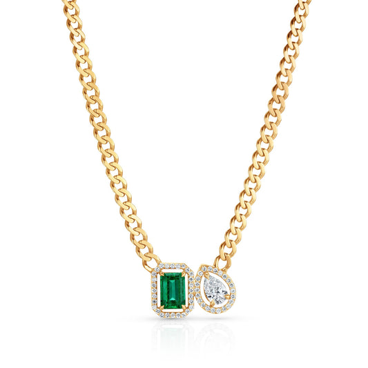 Montage Color Emerald & Pear Halo Necklace