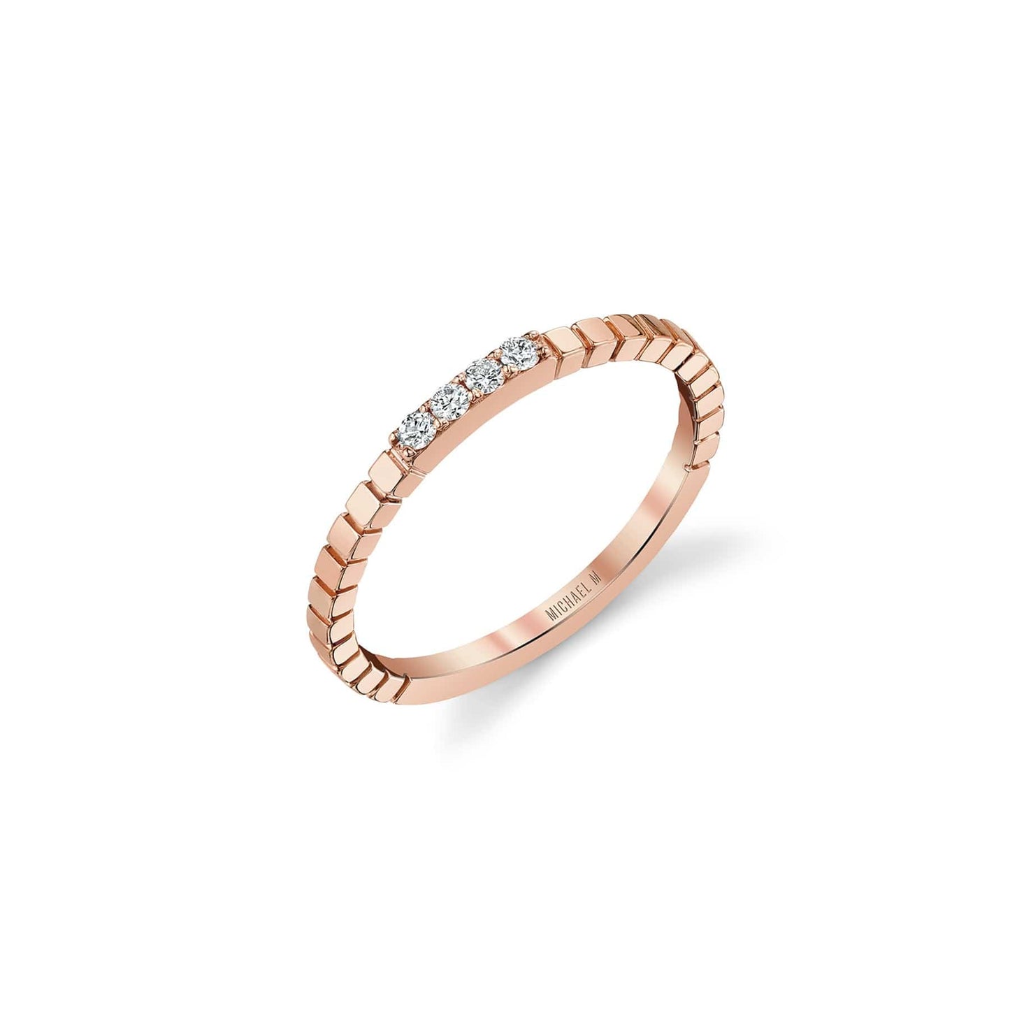 MICHAEL M Etched Four Diamond Band B326-YG4
