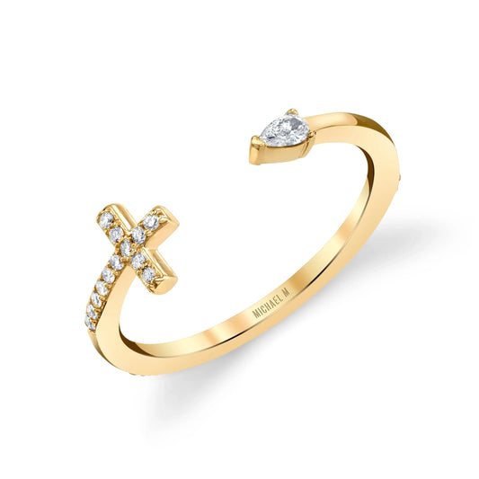 Cross and Teardrop Diamond Ring