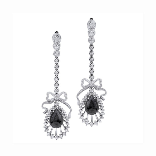Bow Drop Black Diamond Earrings