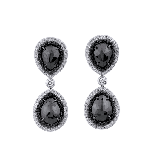 Double Drop Pear Black Diamond Earrings