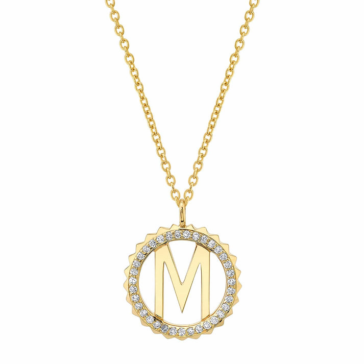 MICHAEL M Mini Tetra Pavé Initial Medallion P365YG