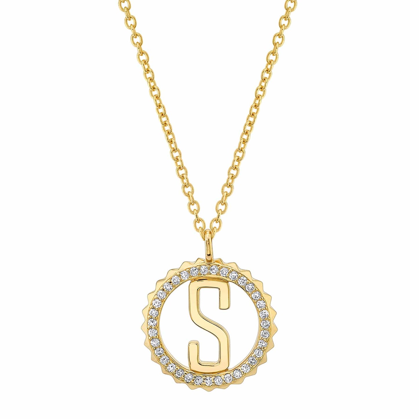 MICHAEL M Mini Tetra Pavé Initial Medallion P365YG