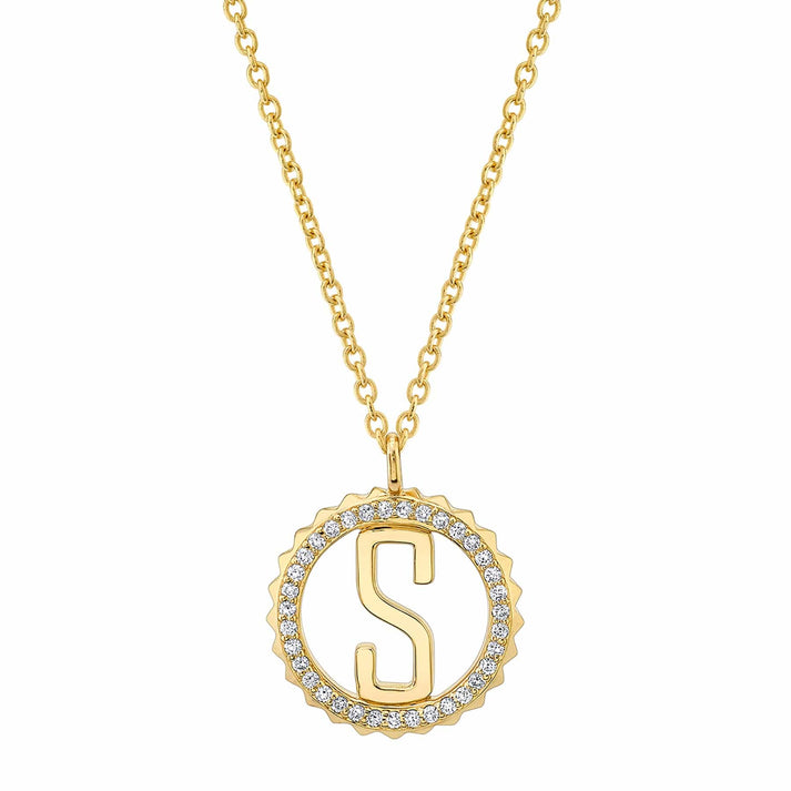 MICHAEL M Mini Tetra Pavé Initial Medallion P365YG