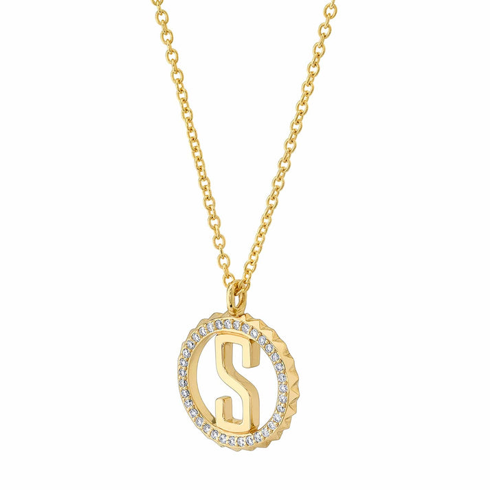 MICHAEL M Mini Tetra Pavé Initial Medallion P365YG