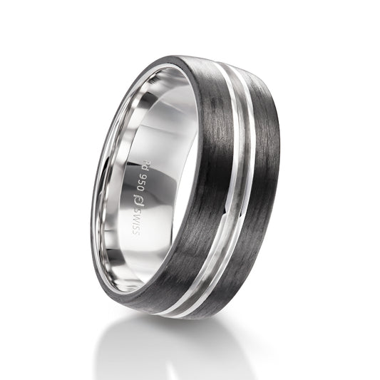 Furrer Jacot 18k White Gold & Carbon Wedding Band - Dejaun Jewelers