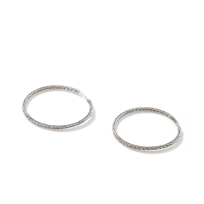 John Hardy Classic Chain Silver Large Hoop Earrings with Full Closure (Dia 45mm)