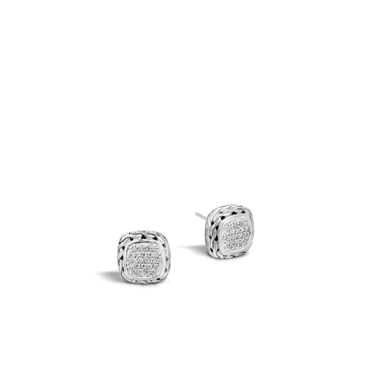 John Hardy Silver Classic Chain Women's Diamond Stud Earrings