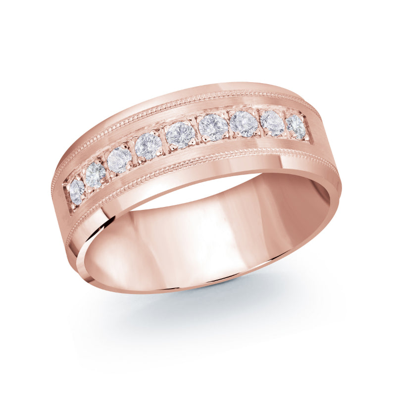 Malo 8mm 18k Pink Gold Diamond Band