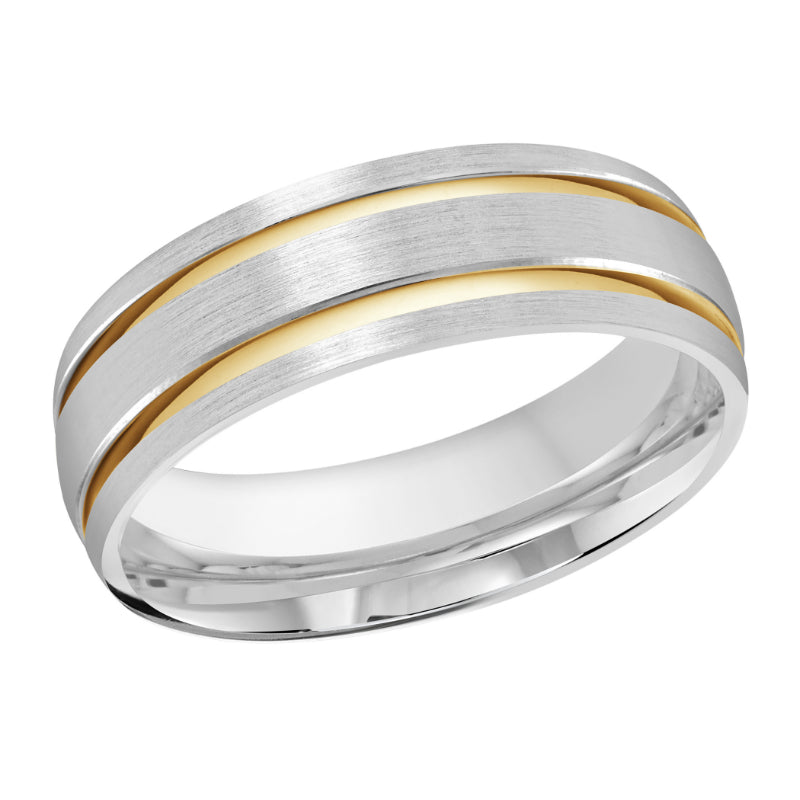 Malo 7mm 18k White & Yellow Gold Carved Band