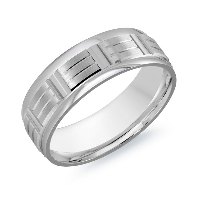 Malo 7mm 14k White Gold Carved Band