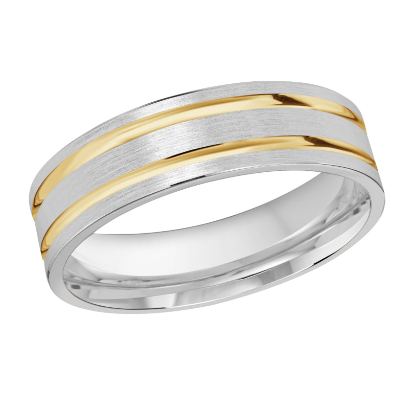Malo 6mm 18k White & Yellow Gold Carved Band