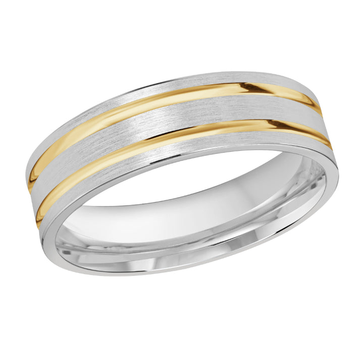 Malo 6mm 18k White & Yellow Gold Carved Band