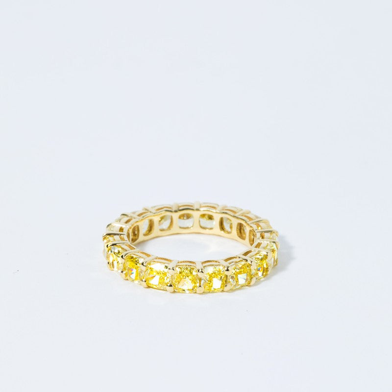 Cushion Cut Yellow Diamond Eternity Band