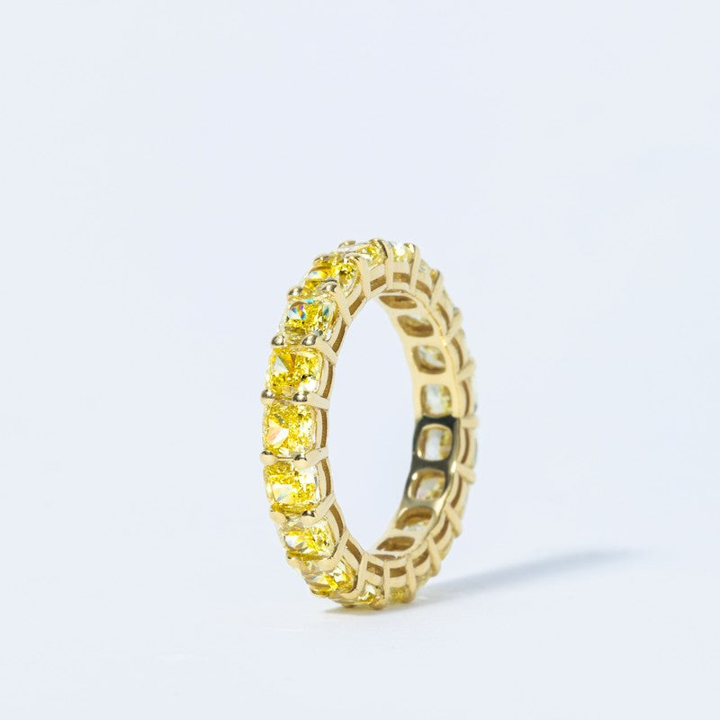 Cushion Cut Yellow Diamond Eternity Band