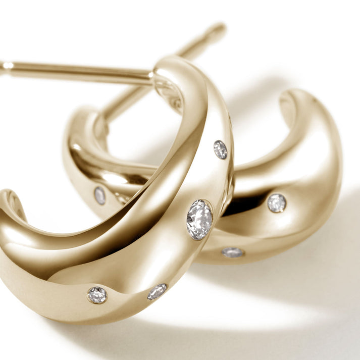 Surf J Hoop Earrings, Gold, Diamonds, 15MM|EGGX9011232DI
