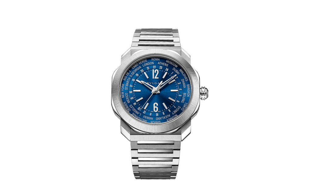 Bvlgari Steel Octo Roma Worldtimer Watch 41mm Blue One Size