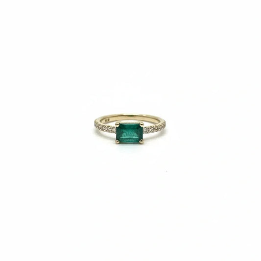East-West Emerald and Diamond Ring