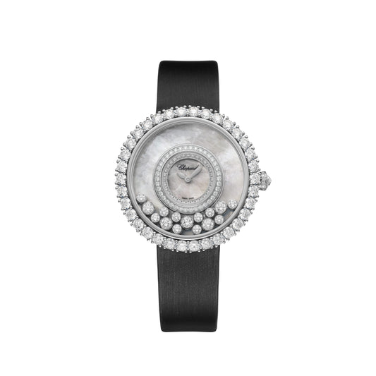 HAPPY DIAMONDS JOAILLERIE 38 MM, QUARTZ, ETHICAL WHITE GOLD, DIAMONDS 204445-1001