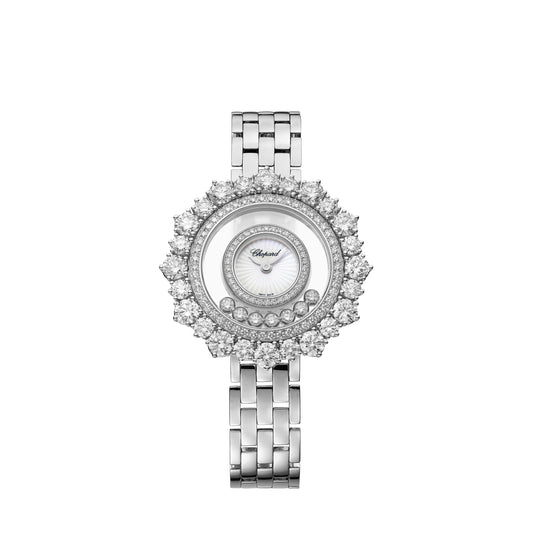 HAPPY DIAMONDS JOAILLERIE 36 MM, QUARTZ, ETHICAL WHITE GOLD, DIAMONDS 209437-1601