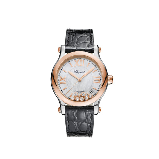 HAPPY SPORT 36 MM, AUTOMATIC, ETHICAL ROSE GOLD, LUCENT STEEL™, DIAMONDS 278559-6008