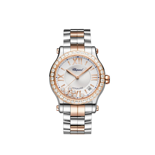 HAPPY SPORT 36 MM, AUTOMATIC, ETHICAL ROSE GOLD, LUCENT STEEL™, DIAMONDS 278559-6025