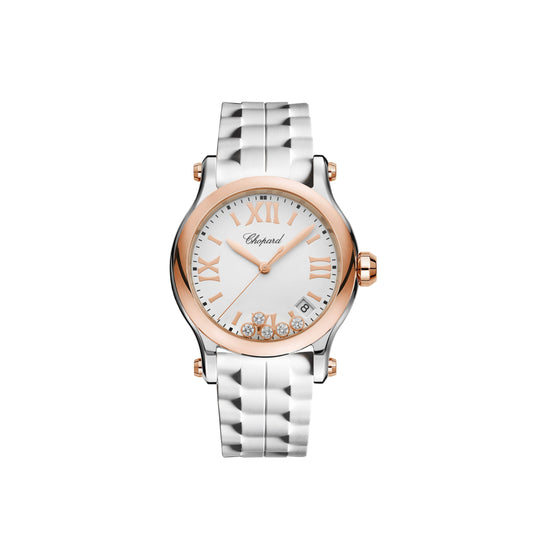 HAPPY SPORT 36 MM, QUARTZ, ETHICAL ROSE GOLD, LUCENT STEEL™, DIAMONDS 278582-6001