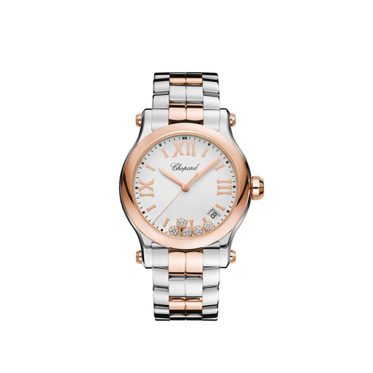 HAPPY SPORT 36 MM, QUARTZ, ETHICAL ROSE GOLD, LUCENT STEEL™, DIAMONDS 278582-6002