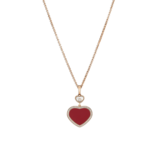 HAPPY HEARTS PENDANT, ETHICAL ROSE GOLD, DIAMOND, RED STONE 79A074-5801