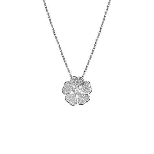 HAPPY HEARTS FLOWERS PENDANT, ETHICAL WHITE GOLD, DIAMONDS 79A085-1901