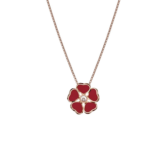 HAPPY HEARTS FLOWERS PENDANT, ETHICAL ROSE GOLD, DIAMOND, RED STONE 79A085-5811